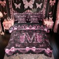 thumbnail image 1 of Meiyoeat Butterfly Wing Monogrammed M Full Size Bedding Sets for Women Girls, Princess Bowknot Full Size Bed in a Bag, Black Pink, Black Reversible, 7-Piece, 1 of 6