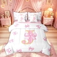 thumbnail image 1 of Meiyoeat Cartoon Glitter Print Bow Bedding Comforter Set for Women Kids, Kawaii Monogram J Full Bedding Set, Pink, Pink Reversible, 7 Pieces, 1 of 4