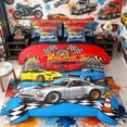 thumbnail image 1 of Meiyoeat Cartoon Racing Car 7-Piece Twin Bedding for Boys,Race Track Art Bedding Comforter Set,Blue Red,Black Reversible, 1 of 6