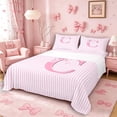 thumbnail image 1 of Meiyoeat Charming Bow Letter C Full Size Sheets 4-Piece for Girls Toddlers, Soft Stripe Bed Sheets, Light Pink White, 1 of 6