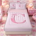 thumbnail image 1 of Meiyoeat Charming Bow Letter C Zipper Full Size Comforter Sets with Fitted Sheet and 2 Pillowcases for Girls Toddlers, Soft Stripe Zipper Bedding Set, Light Pink White,4pcs,Pink Reversible, 1 of 6