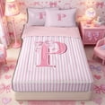 thumbnail image 1 of Meiyoeat Charming Bow Letter P Zipper Twin Comforter Sets with Fitted Sheet and 2 Pillowcases for Girls Toddlers, Soft Stripe Zipper Bedding Set, Light Pink White,4-Piece,Pink Reversible, 1 of 6