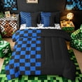 thumbnail image 1 of Meiyoeat Checkerboard Pattern Queen Bedding 7pcs for Adults, Classic Chess Print Bedding Comforter Set Queen, Blue Black, 1 of 6