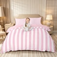thumbnail image 1 of Meiyoeat Classic Vertical Stripe Duvet Cover Queen for Girls, Minimalist Linear Print Queen Bedding, Pink White,Pink Reversible,3-Piece,No Comforter1 Duvet Cover and 2 Pillowcases, 1 of 6