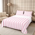 thumbnail image 1 of Meiyoeat Classic Vertical Stripe King Sheets 4pcs for Girls, Minimalist Linear Print Bedding, Pink White,1 Fitted Sheet, 1 Flat Sheet and 2 Pillowcases, 1 of 6