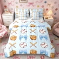 thumbnail image 1 of Meiyoeat Cute Baseball Bow Queen Bedding 7pcs, Sport Glove Print Bedding Comforter Set Queen for Bedroom, Blue White, 1 of 6