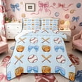 thumbnail image 1 of Meiyoeat Cute Baseball Bow Queen Comforter Set 3 Pieces, Sport Glove Print Comforter Sets Queen for Bedroom,Blue White, 1 of 6