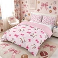 thumbnail image 1 of Meiyoeat Cute Baseball Duvet Cover King, Pink Bow Print King Bedding for Bedroom,Pink Reversible,3 Pieces,No Comforter, 1 of 6