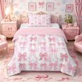 thumbnail image 1 of Meiyoeat Cute Bow Print Twin Comforter Sets 2pcs, Watercolor Gingham Pattern Bedding Set, Pink White,Pink Reversible, 1 of 6