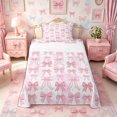 thumbnail image 1 of Meiyoeat Cute Bow Print Twin Sheets 3pcs, Watercolor Gingham Pattern Bedding, Pink White, 1 of 6