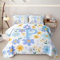 thumbnail image 1 of Meiyoeat Cute Daisy Letter P Quilt Full for Girls,Floral Initial Full Bedspread Sets,Light Blue Yellow White, 1 of 7