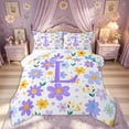 thumbnail image 1 of Meiyoeat Cute Floral Letter L Full Size Comforter Sets for Girls Kids, Cartoon Daisy Groovy Bedding Sets, Purple, Reversible, 3pcs, 1 of 6