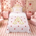 thumbnail image 1 of Meiyoeat Cute Gold Letter A Twin Sheets 3pcs for Girls, Strawberry Stripe Print Bedding, Pink Red, 1 of 6