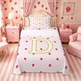 thumbnail image 1 of Meiyoeat Cute Gold Letter D Twin Sheets 3pcs, Strawberry Stripe Print Bedding, Pink Red, 1 of 6