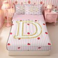 thumbnail image 1 of Meiyoeat Cute Gold Letter D Zipper Full Size Comforter Sets with Fitted Sheet and 2 Pillowcases, Strawberry Stripe Print Zipper Bedding Set, Pink Red,4pcs,Pink Reversible, 1 of 6