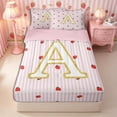 thumbnail image 1 of Meiyoeat Cute Gold Letter A Zipper Twin Comforter Sets with Fitted Sheet and 2 Pillowcases, Strawberry Stripe Print Zipper Bedding Set, Pink Red,4-Piece,Pink Reversible, 1 of 6