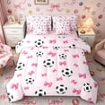 thumbnail image 1 of Meiyoeat Cute Soccer Ball Queen Bedding 7pcs, Pink Bow Print Bedding Comforter Set Queen for Bedroom,Pink Reversible, 1 of 6