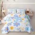 thumbnail image 1 of Meiyoeat Delicate Wildflower Letter S Twin Quilt Set for Girls,Cute Art Twin Coverlet Set for Bedroom,Light Blue Yellow White, 1 of 7