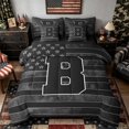thumbnail image 1 of Meiyoeat Distressed US Flag Letter B Bedding Comforter Set 7pcs for Men Teens, Bold Initial Queen Bedding Sets, Black Gray White,Black Reversible, 1 of 6