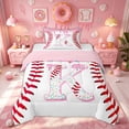 thumbnail image 1 of Meiyoeat Donut Baseball K Letter Twin Comforter Sets for Kids Girls, Cartoon Ice Cream Drip Bedding Set, Pink, Pink Reversible, 2pcs, 1 of 6