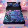 thumbnail image 1 of Meiyoeat Dreamy Axolotl Print Zipper Full Size Comforter Sets with Fitted Sheet and 2 Pillowcases, Neon Underwater Bubble Pattern Zipper Bedding Set, Blue Purple,4pcs,Black Reversible, 1 of 6