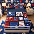 thumbnail image 1 of Meiyoeat Eat Sleep Baseball Zipper Full Size Comforter Sets with Fitted Sheet and 2 Pillowcases, Sport Ball Gamer Zipper Bedding Set, Red Blue White,4pcs,Navy Blue Reversible, 1 of 6