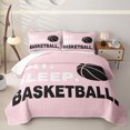 thumbnail image 1 of Meiyoeat Eat Sleep Basketball Print Twin Quilt Set,Sport Theme Twin Coverlet Set,Black Pink, 1 of 7