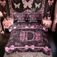 thumbnail image 1 of Meiyoeat Fashion Bow Damask Flower Bedding Comforter Set for Women Girls, Glitter Print Butterfly D Letter King Bedding Sets, Black Pink, Black Reversible, 7-Piece, 1 of 6