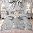 thumbnail image 1 of Meiyoeat Fashion Glitter Bow Gemstones Duvet Cover Set for Women Girls, Silver Sequin Print Bedding Full, Grey Reversible, 1 Duvet Cover and 2 Pillowcases (No Comforter), 1 of 6
