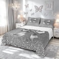 thumbnail image 1 of Meiyoeat Fashion Princess Bow Diamond Full Size Sheets for Men Women, Glitter Print Ribbon Bed Sheets, Silver White, 4pcs, 1 of 5