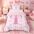 thumbnail image 1 of Meiyoeat Girly Bow Letter T Twin Bedding for Girls Youth, Cute Stripe Duvet Cover Set for Decor, Light Pink White,Pink Reversible,2pcs,No Comforter, 1 of 5