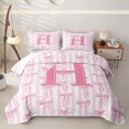 thumbnail image 1 of Meiyoeat Girly Bow Letter Twin Quilt Set for Girls Adults,Cute Stripe Twin Coverlet Set,Light Pink White, 1 of 7