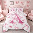 thumbnail image 1 of Meiyoeat Girly Letter A Twin Comforter Sets 3-Piece for Girls, Pink Bow Print Bedding Set for Bedroom, Pink White,Pink Reversible, 1 of 7