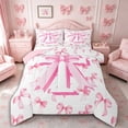 thumbnail image 1 of Meiyoeat Girly Letter T Twin Comforter Sets 3-Piece for Girls, Pink Bow Print Bedding Set for Bedroom, Pink White,Pink Reversible, 1 of 7