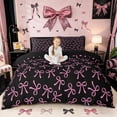 thumbnail image 1 of Meiyoeat Girly Ribbon Bow Bedding for Teens, Black pink Duvet Cover Full for Bedroom,Black Reversible,3pcs,No Comforter, 1 of 6