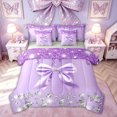 thumbnail image 1 of Meiyoeat Glitter Print Princess Bow Queen Bedding Sets for Women Girls, Fashion Bling Diamond Bedding Comforter Set Queen, Grey Reversible, 7pcs, 1 of 6