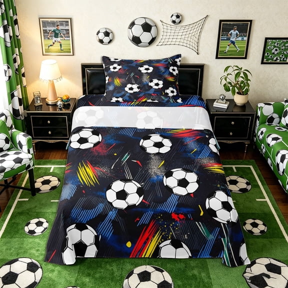 Meiyoeat Graffiti Soccer Ball Twin Sheets 3pcs for Teens, Abstract stripes splash Bedding