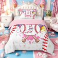 thumbnail image 1 of Meiyoeat Ice Cream Baseball Letter J Twin Comforter Sets 3-Piece for Girls Youth, Trendy Motif Bedding Set, Pink White Red,Pink Reversible, 1 of 6