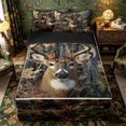 thumbnail image 1 of Meiyoeat Jungle Animal Deer Print Zipper Twin Comforter Sets with Fitted Sheet and 2 Pillowcases, Autumn Oak Leaves Pattern Zipper Bedding Set, Brown Green,4-Piece,Black Reversible, 1 of 6