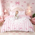 thumbnail image 1 of Meiyoeat Kawaii Bow Letter P Print Bedding, Floral Stripes Love Heart Duvet Cover Full, Pink White,3pcs,No Comforter,Pink Reversible, 1 of 6