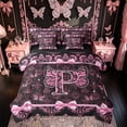 thumbnail image 1 of Meiyoeat Kawaii Glitter Butterfly Letter P Bedding Comforter Set for Women Girls, Pink Black Aesthetic Queen Bedding Sets, Black Reversible, 7 Pieces, 1 of 6