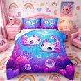 thumbnail image 1 of Meiyoeat Kawaii Pink Axolotl Full Size Comforter Sets 3-Piece, Cartoon Sea Salamander Bedding Comforter Set, Blue Purple, 1 of 6