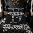 thumbnail image 1 of Meiyoeat Leopard Print Bow D Letter Full Size Comforter Sets for Girls Women, Fashion Boho Gemstones Bedding Comforter Set, Black Grey, Black Reversible, 3pcs, 1 of 6