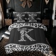 thumbnail image 1 of Meiyoeat Leopard Print Initial K Letter Full Size Bedding Sets for Girls Females, Cheetah Bowknot Ribbon Full Size Bed in a Bag, White Black Reversible, 7-Piece, 1 of 6