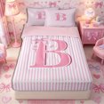 thumbnail image 1 of Meiyoeat Lovely Bow Letter B Zipper Full Size Comforter Sets with Fitted Sheet and 2 Pillowcases for Girls Teens, Gentle Stripe Zipper Bedding Set, Light Pink White,4pcs,Pink Reversible, 1 of 6