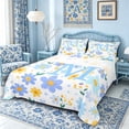 thumbnail image 1 of Meiyoeat Lovely Wildflower Letter M Full Size Sheets 4-Piece for Girls Teens, Sweet Monogram Bed Sheets, Light Blue Yellow White, 1 of 6