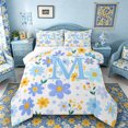 thumbnail image 1 of Meiyoeat Lovely Wildflower Letter M King Size Comforter Sets 3Pcs for Girls Teens,Sweet Monogram Comforters King Size,Light Blue Yellow White,1 Comforter and 2 Pillowcases, 1 of 6