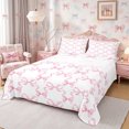 thumbnail image 1 of Meiyoeat Minimalist Ribbon Print King Sheets 4Pcs,Delicate Bow Pattern Bedding,Pink White,1 Flat Sheet,1 Fitted Sheet and 2 Pillowcases, 1 of 6