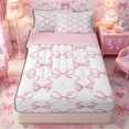 thumbnail image 1 of Meiyoeat Minimalist Ribbon Print Zipper Full Size Comforter Sets with Fitted Sheet and 2 Pillowcases, Delicate Bow Pattern Zipper Bedding Set, Pink White,4pcs,Pink Reversible, 1 of 6