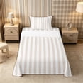 thumbnail image 1 of Meiyoeat Modern Pinstripe Twin Sheets 3pcs, Simple Straight Line Bedding, Beige White,1 Fitted Sheet, 1 Flat Sheet and 1 Pillowcase, 1 of 6